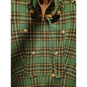 Womens Scottish Irish Style Dress 0XL Aline Flowy Patrick's Plaid Midi Goldtone